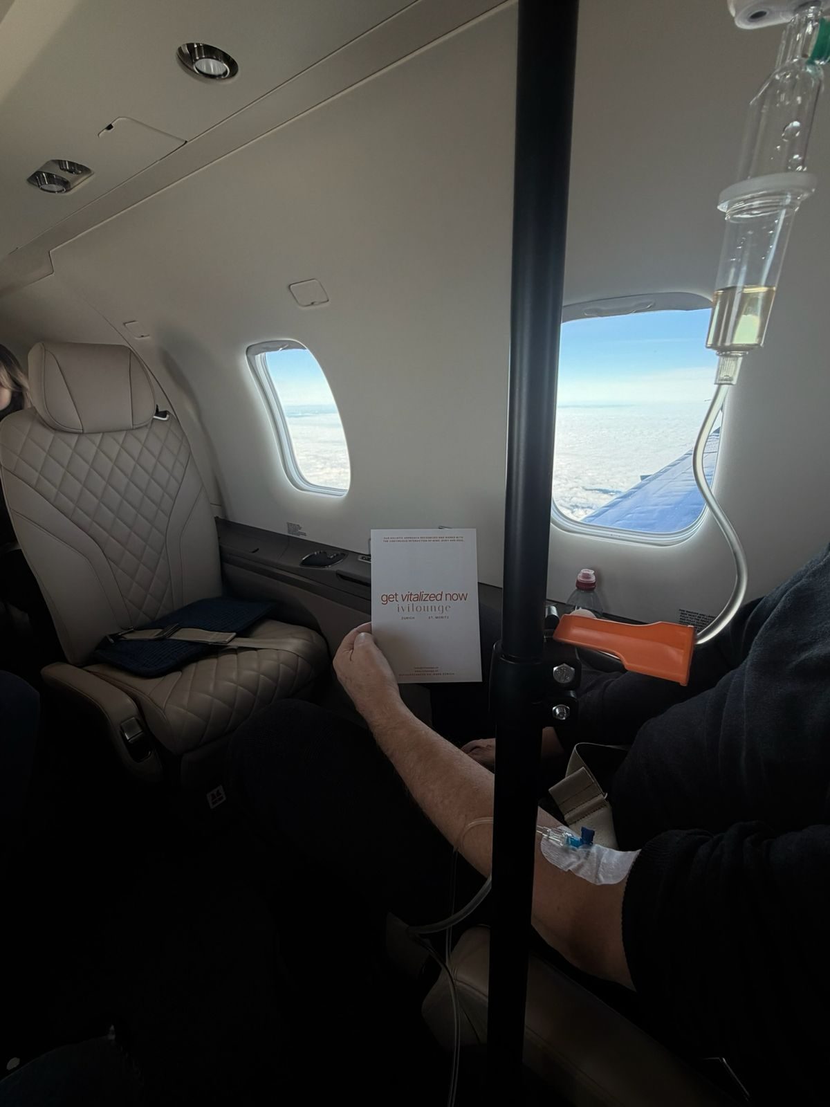 An infusion on board an aircraft