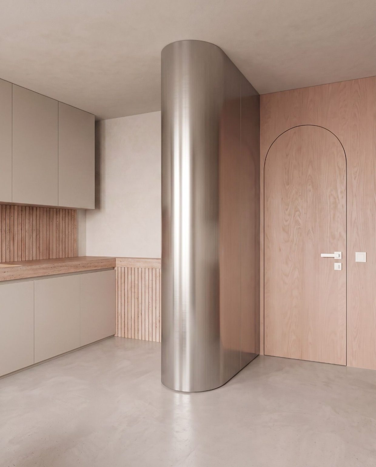 Visualisation of a brushed steel column in the new clinic